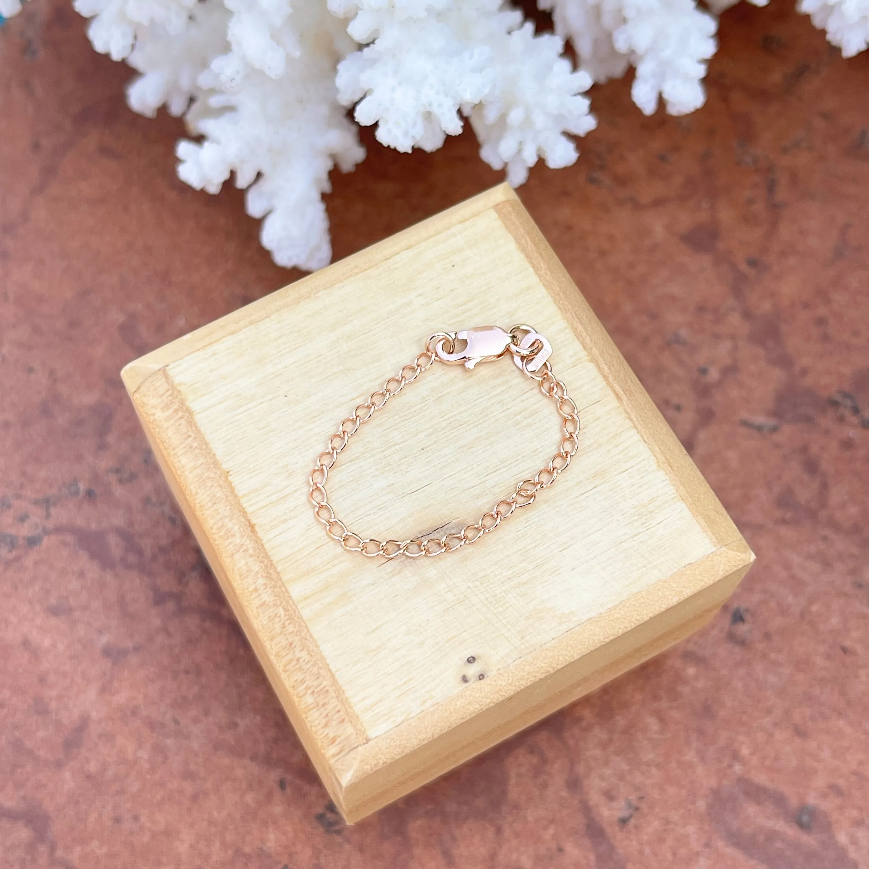 14KT Rose Gold Double Curb Chain Necklace Extender Safety Chain 3"