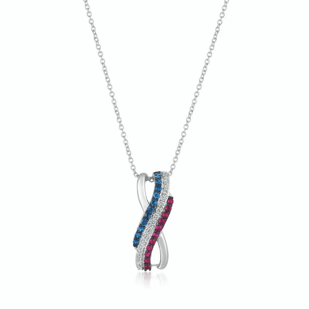 14Kt Vanilla Gold With Passion Ruby, Blue Sapphire And White Diamonds
