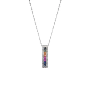 14KT White Gold Multi Color Sapphire And Diamond Wave Pendant Necklace