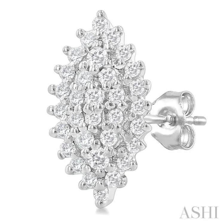 1/5 ctw Petite Marquise Shape Round Cut Diamond Cluster Fashion Stud Earring in 10K White Gold