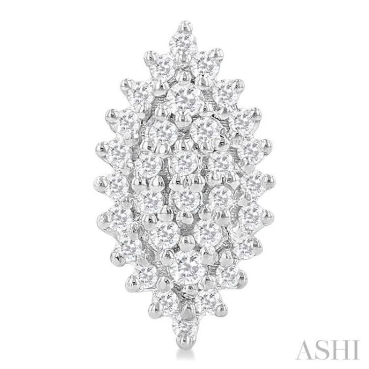 1/5 ctw Petite Marquise Shape Round Cut Diamond Cluster Fashion Stud Earring in 10K White Gold