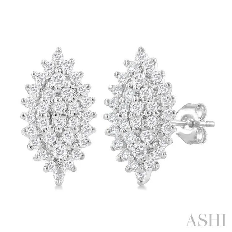 1/5 ctw Petite Marquise Shape Round Cut Diamond Cluster Fashion Stud Earring in 10K White Gold