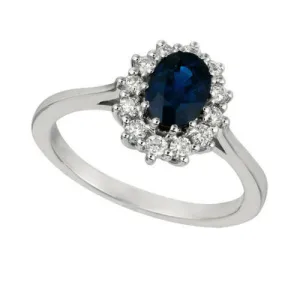 1.55 Carat Natural Oval Sapphire & Diamond Ring 14K White Gold