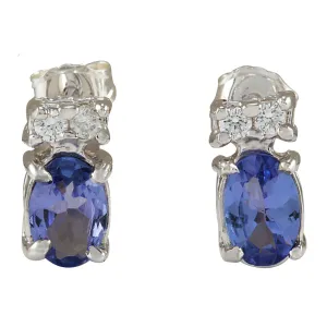 1.72 Carat Natural Tanzanite 14K White Gold Diamond Earrings
