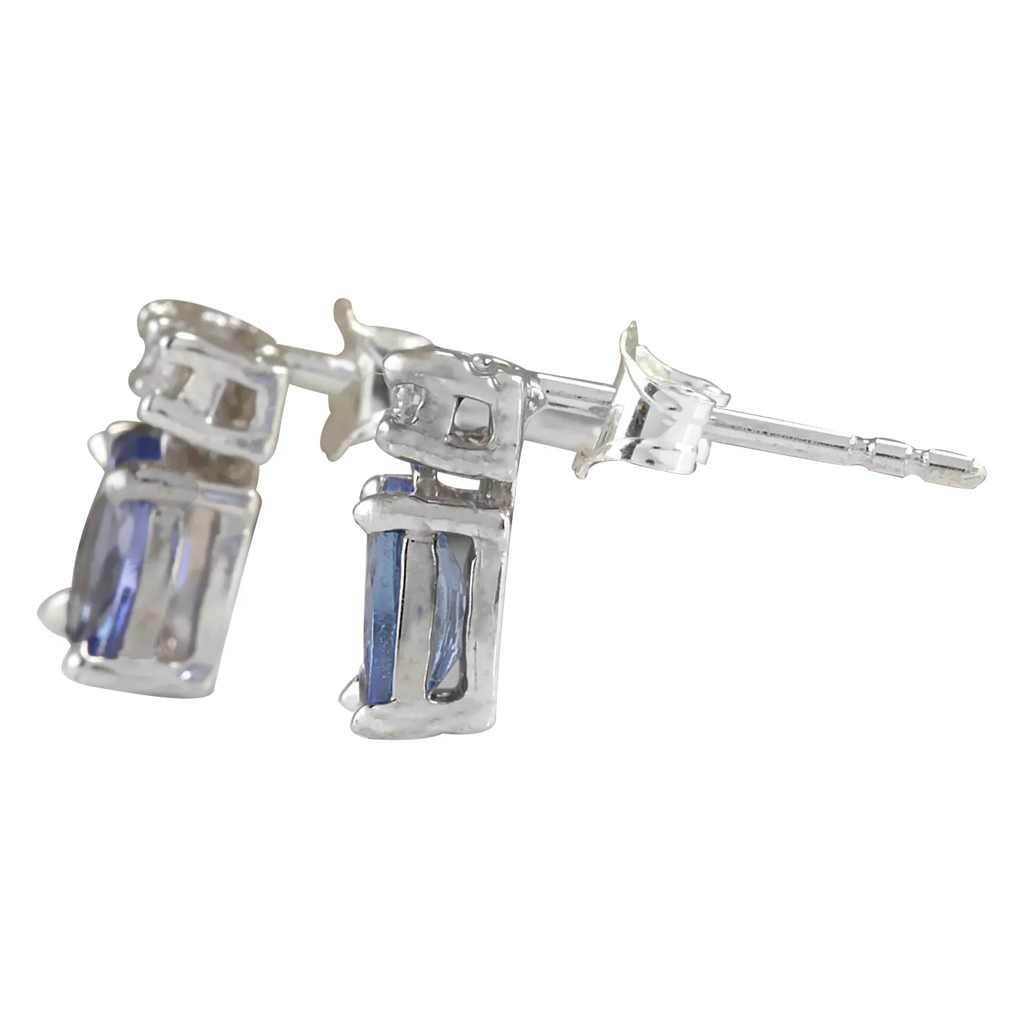 1.72 Carat Natural Tanzanite 14K White Gold Diamond Earrings