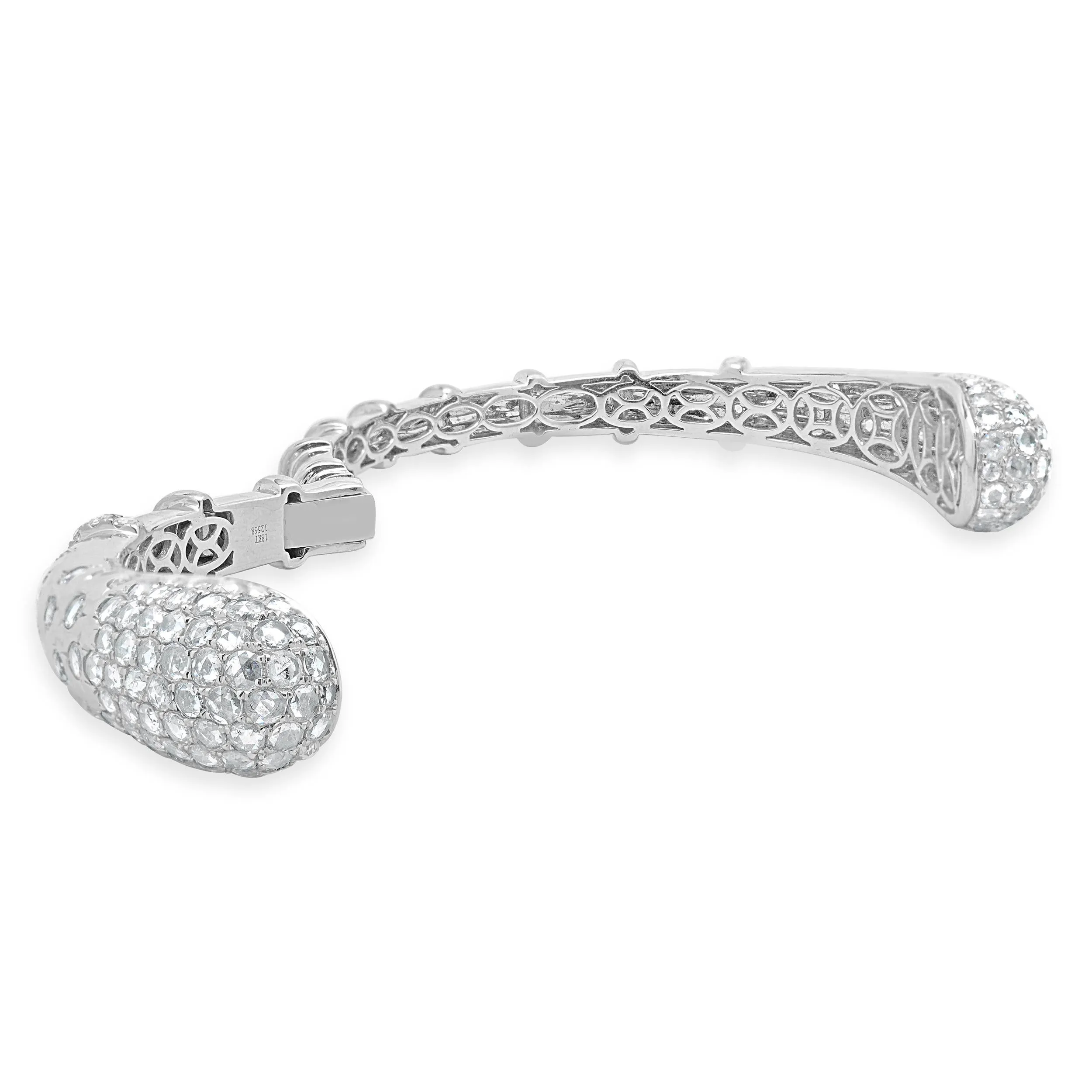 18 Karat White Gold Pave Diamond Rose Cut Cuff Bracelet