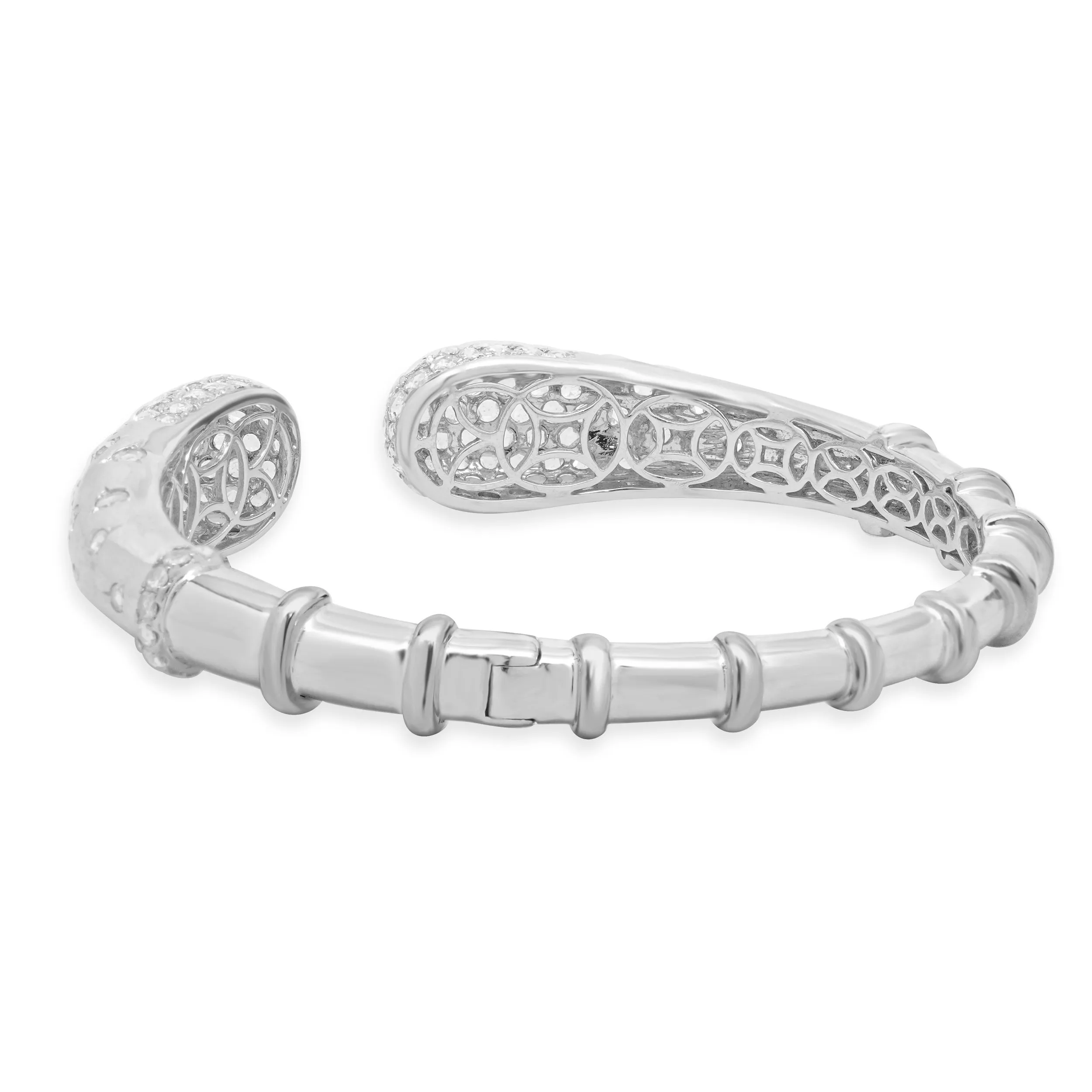 18 Karat White Gold Pave Diamond Rose Cut Cuff Bracelet