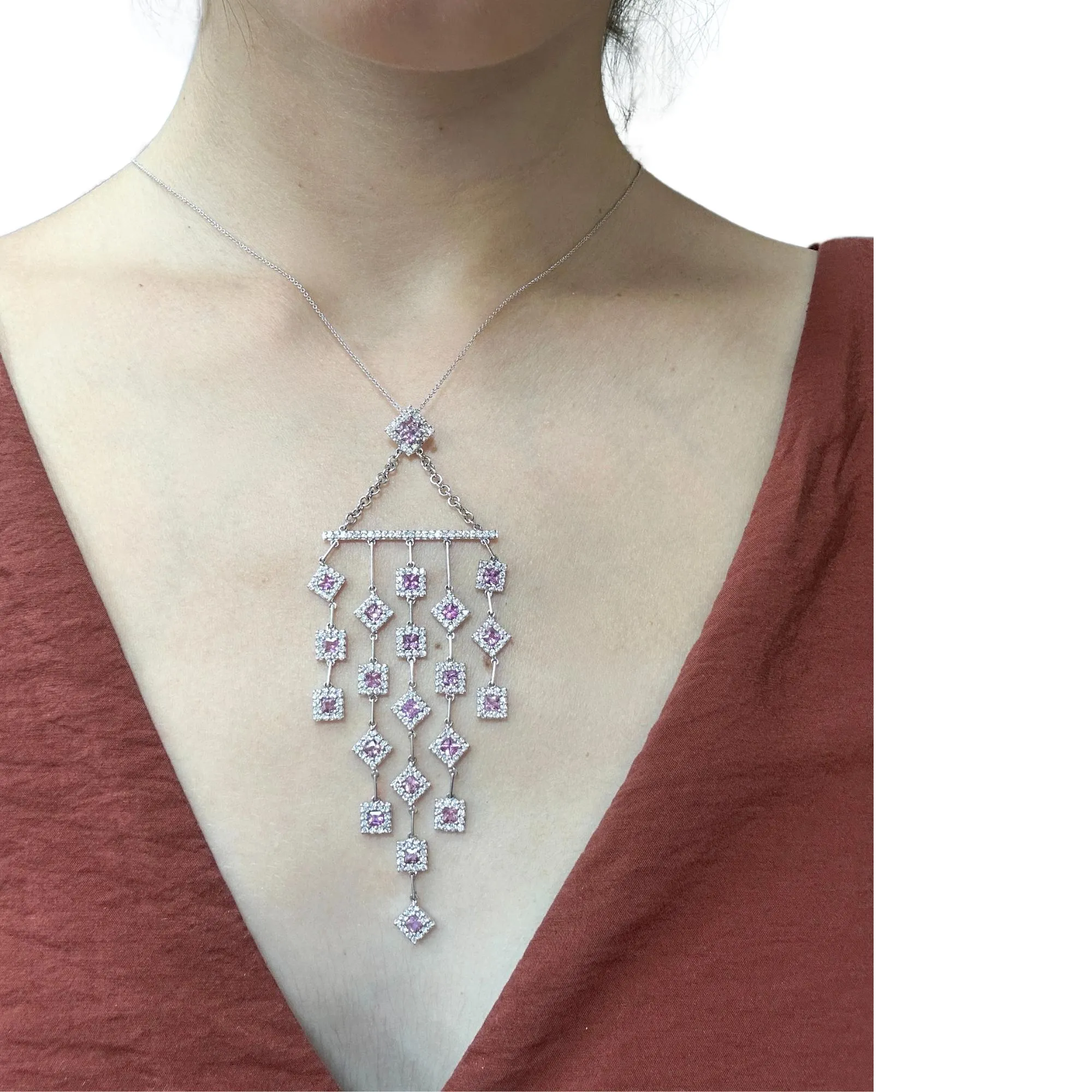 18k Diamond and Pink Sapphire Necklace