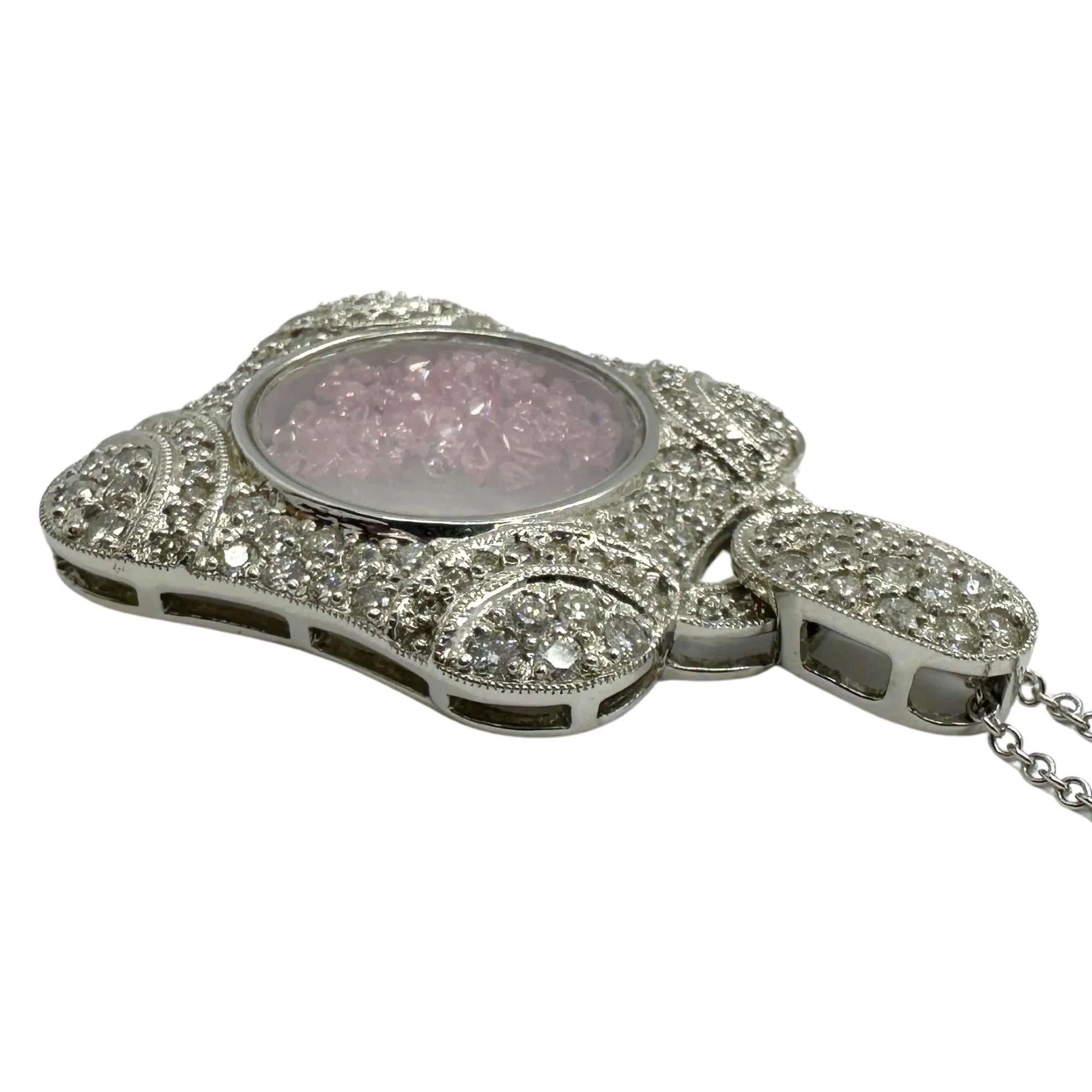 18k Diamond and Pink Sapphire Shaker Locket Pendant Necklace