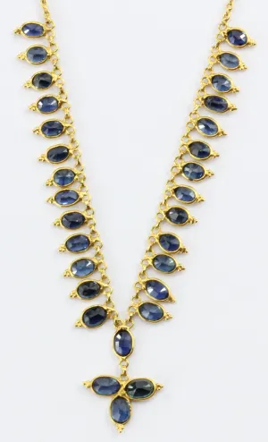 18K Gold 2.5 CTW Natural Blue Sapphire Necklace