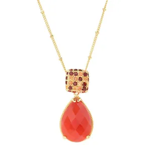 18K Gold Plated 20x14mm Chalcedony & Multi Gemstone Pendant w/ 18" 3" Chain