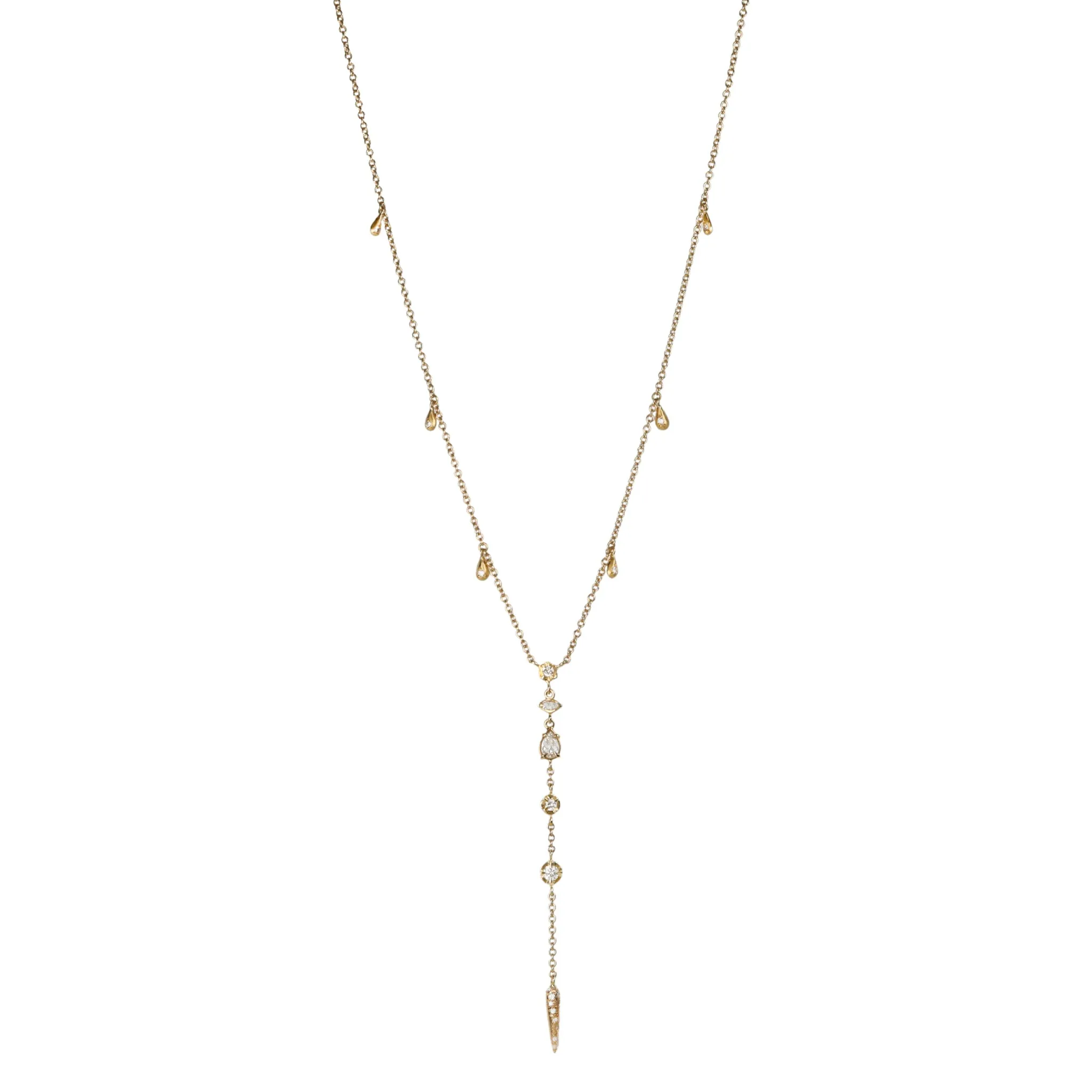 18K Gold "Tess" Diamond and White Sapphire Lariat