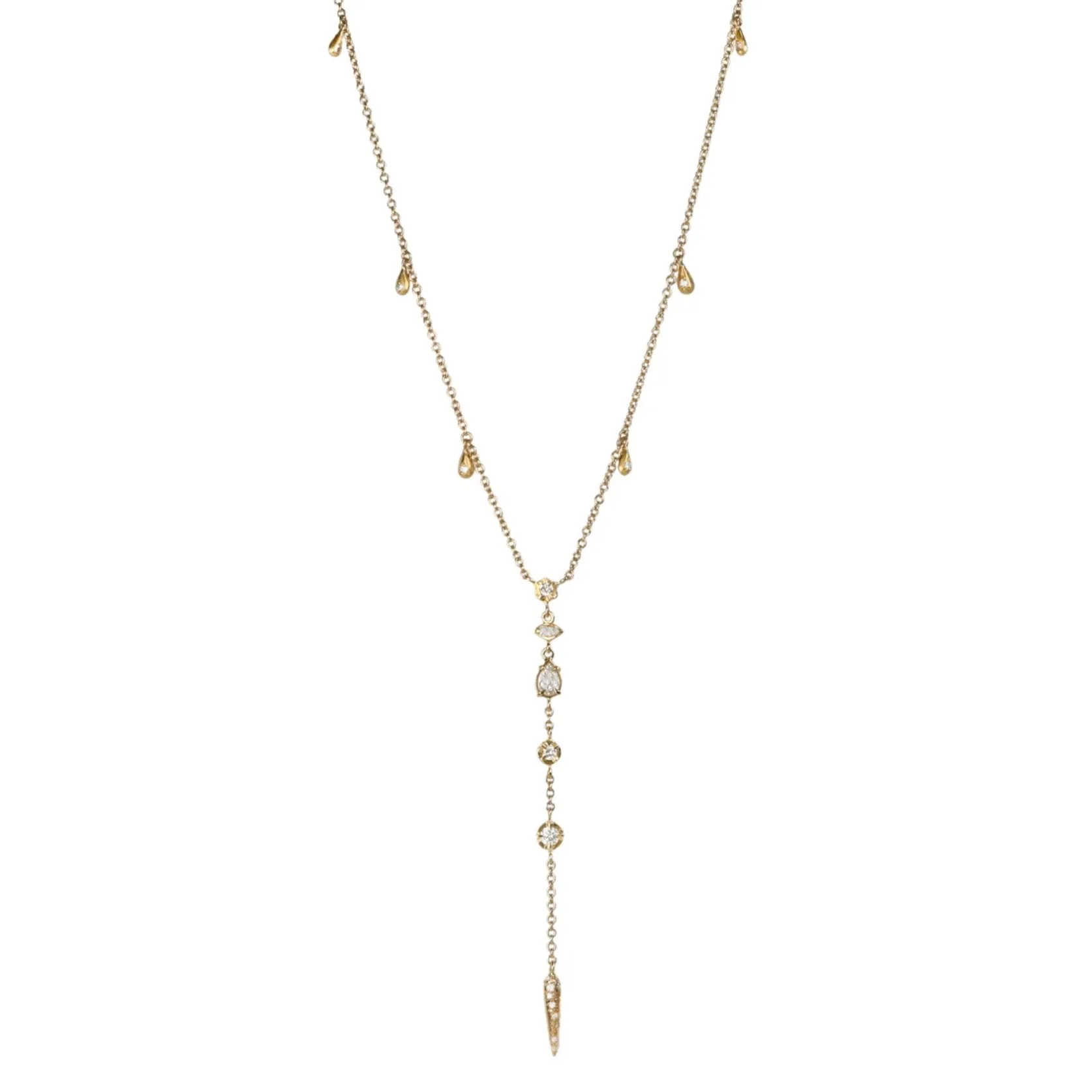 18K Gold "Tess" Diamond and White Sapphire Lariat