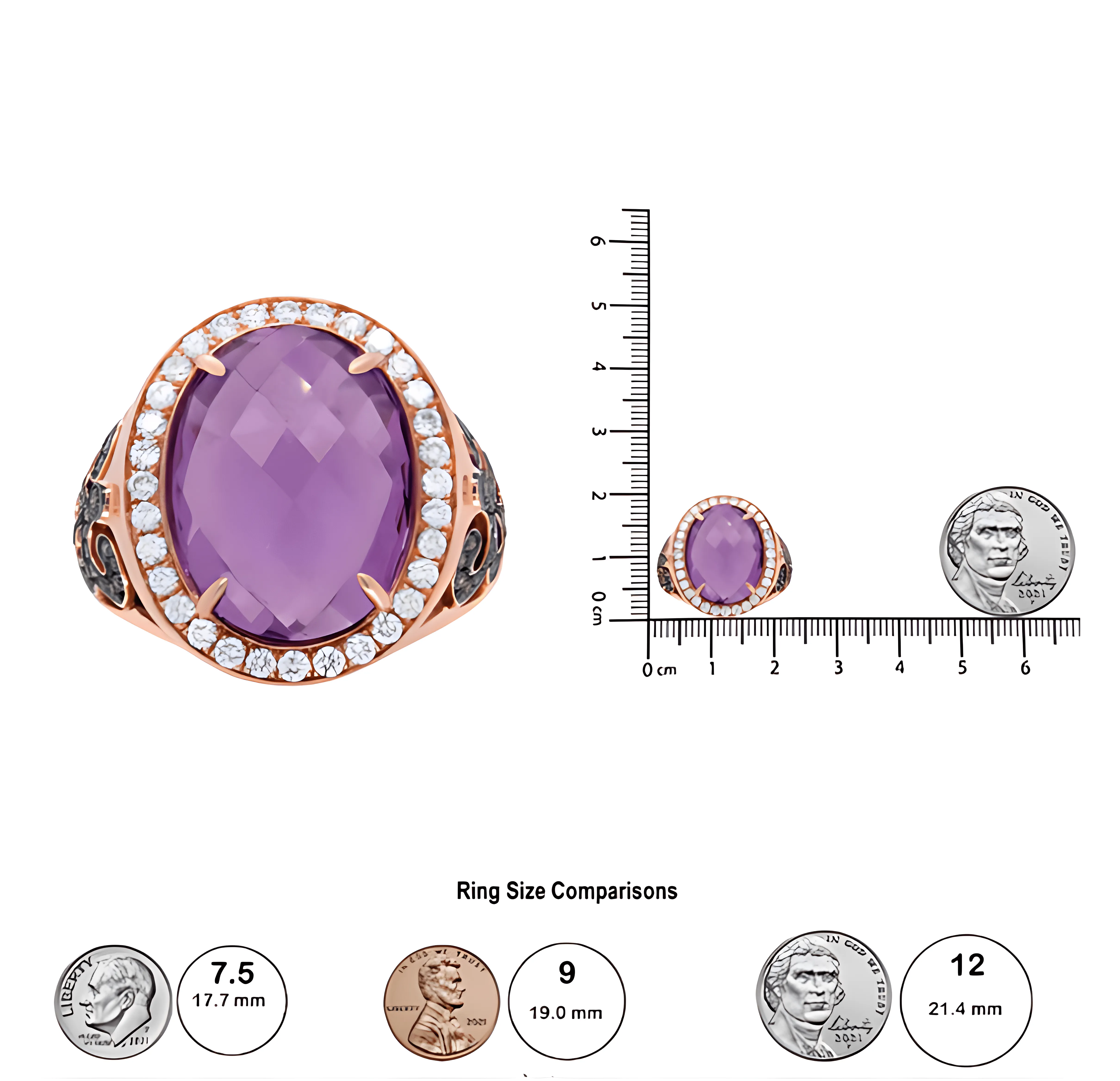 18K Rose Gold 18x13 MM Oval Cut Purple Amethyst and 1.00 Cttw Diamond Cocktail Ring (Champagne and F-G Color, VS1-VS2 Clarity)