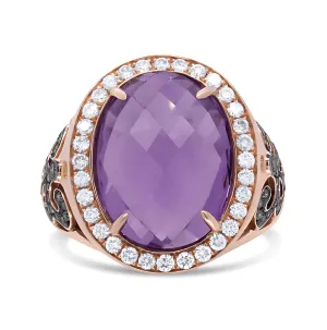 18K Rose Gold 18x13 MM Oval Cut Purple Amethyst and 1.00 Cttw Diamond Cocktail Ring (Champagne and F-G Color, VS1-VS2 Clarity)