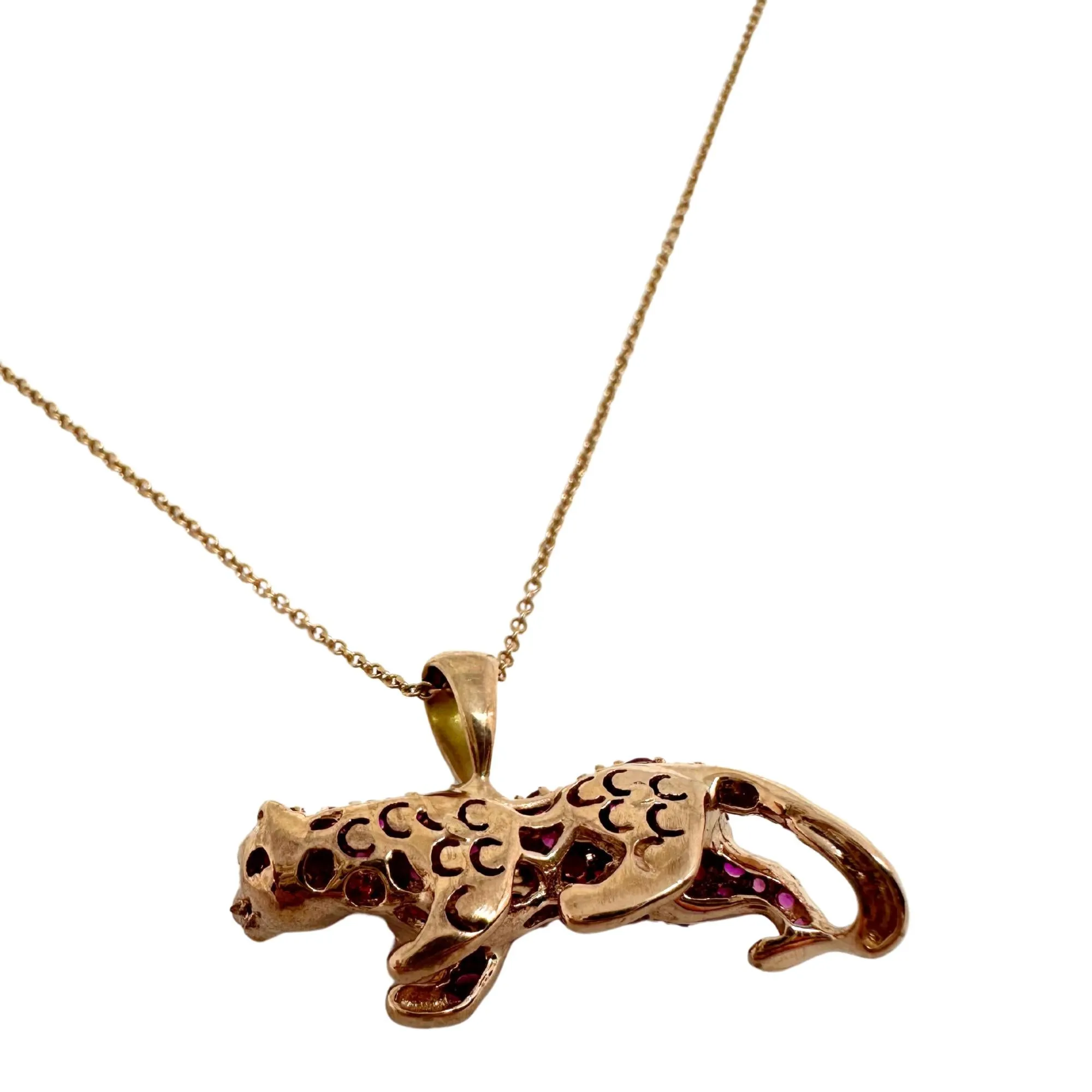 18K Rose Gold Pink Sapphire Pink Panther Pendant Necklace