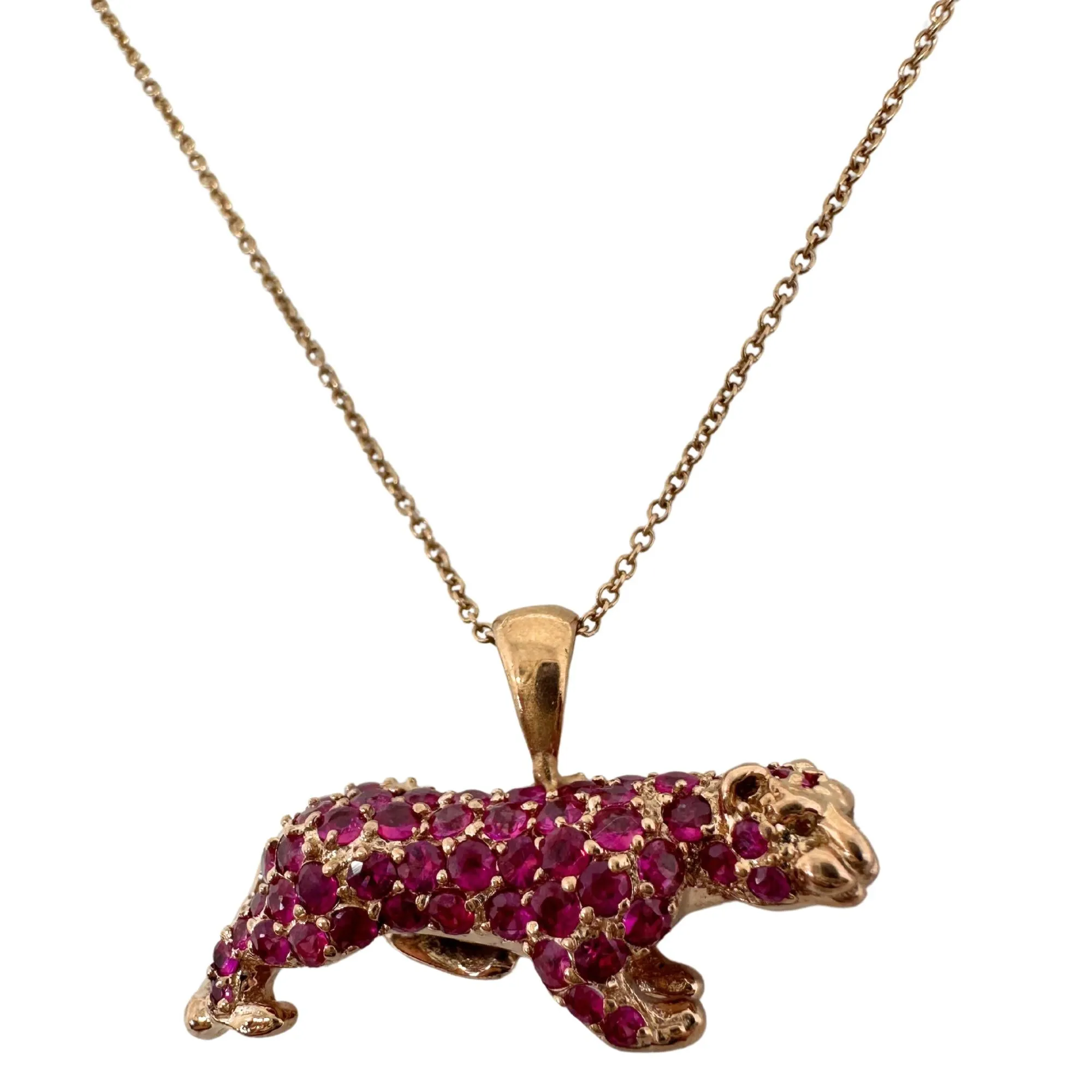 18K Rose Gold Pink Sapphire Pink Panther Pendant Necklace