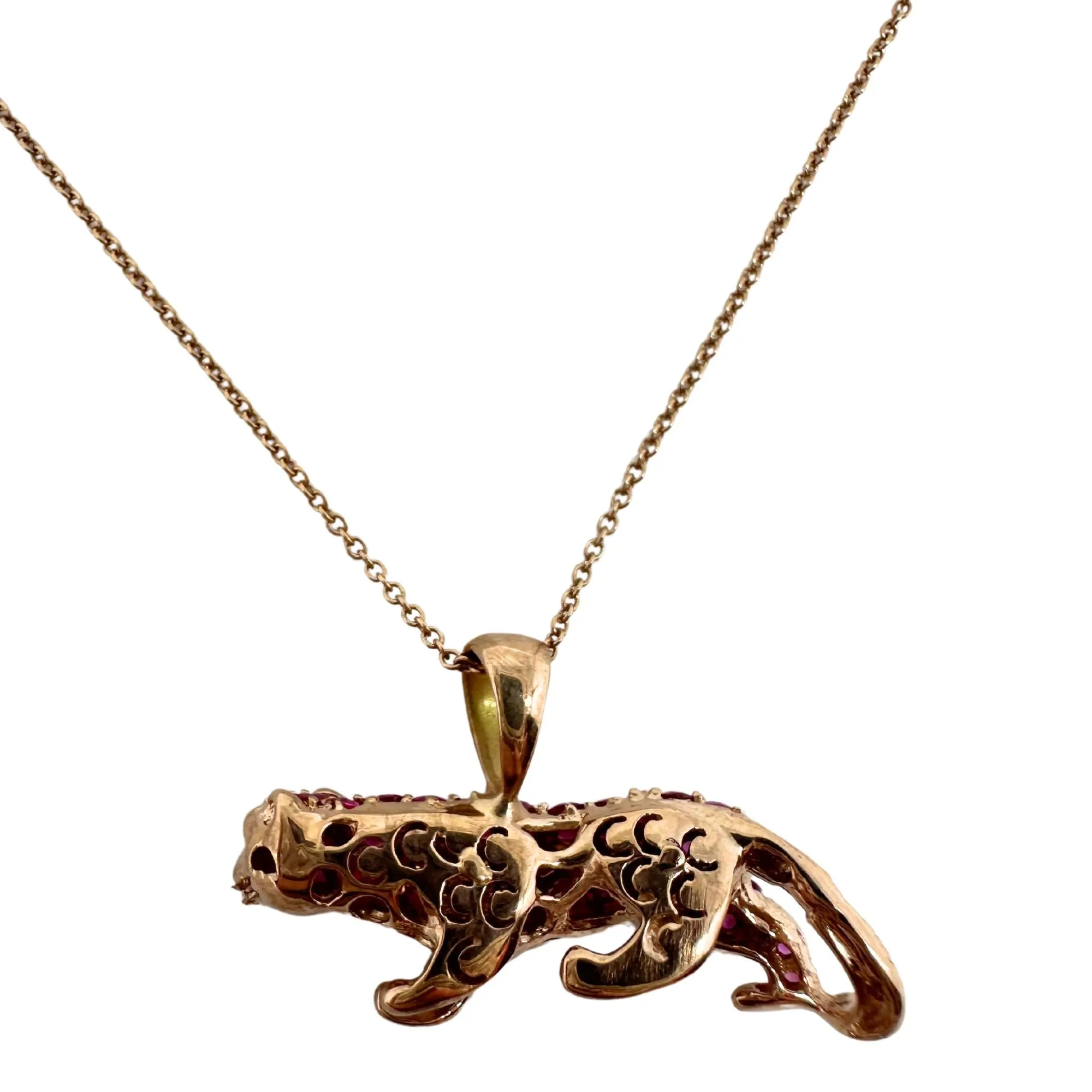 18K Rose Gold Pink Sapphire Pink Panther Pendant Necklace
