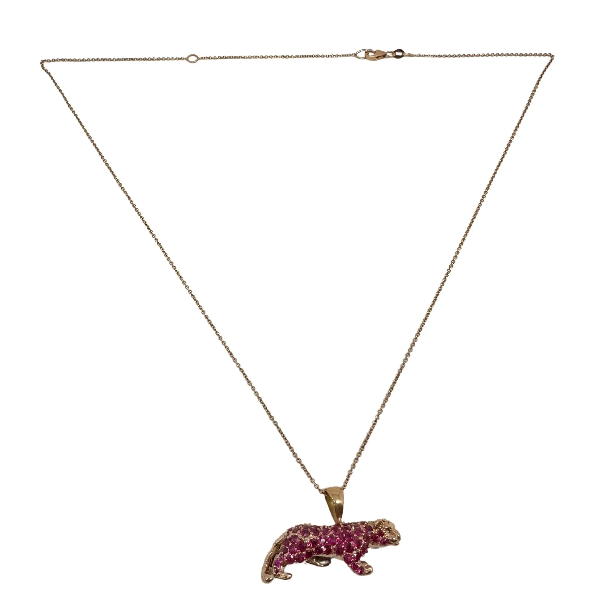18K Rose Gold Pink Sapphire Pink Panther Pendant Necklace