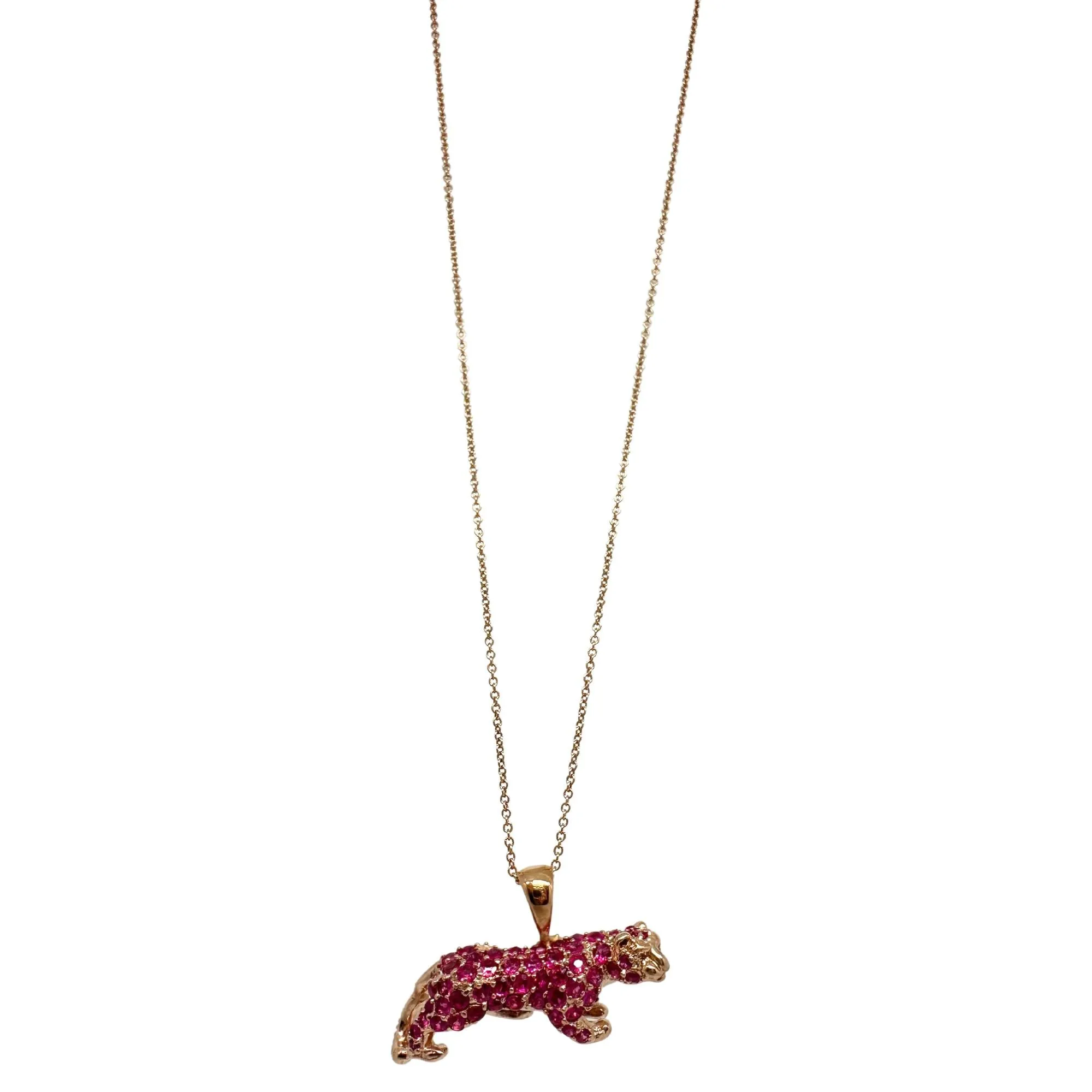 18K Rose Gold Pink Sapphire Pink Panther Pendant Necklace