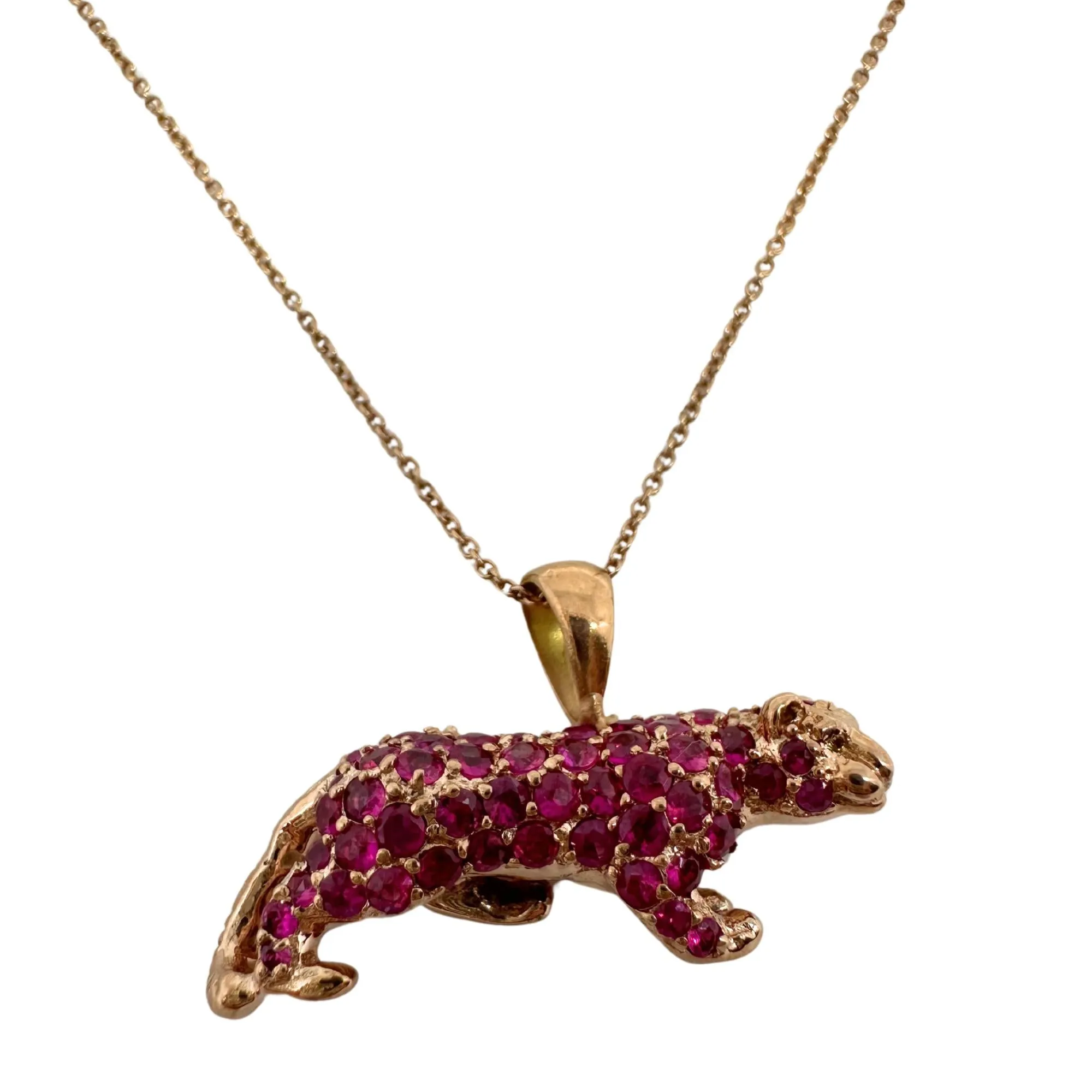 18K Rose Gold Pink Sapphire Pink Panther Pendant Necklace