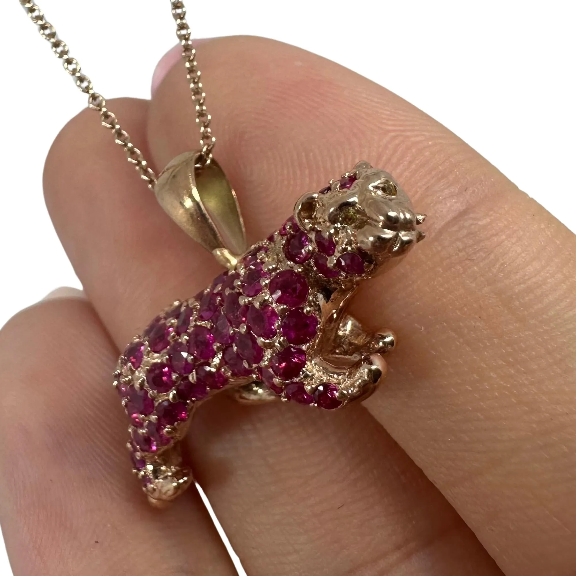 18K Rose Gold Pink Sapphire Pink Panther Pendant Necklace