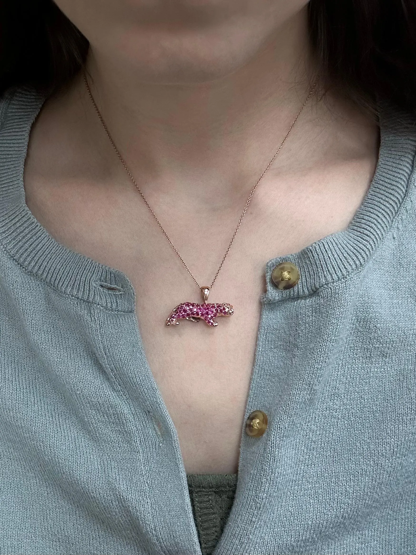 18K Rose Gold Pink Sapphire Pink Panther Pendant Necklace