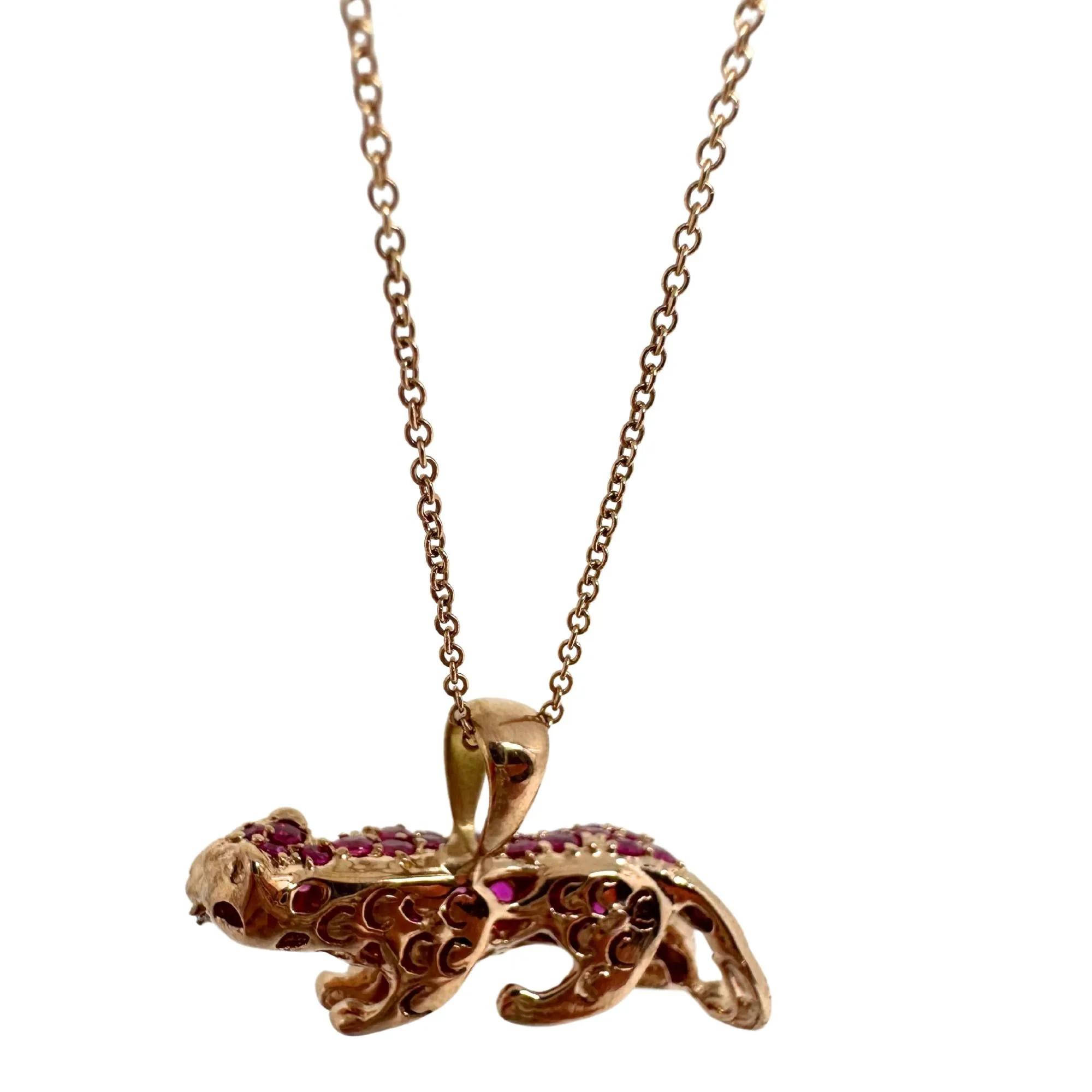 18K Rose Gold Pink Sapphire Pink Panther Pendant Necklace