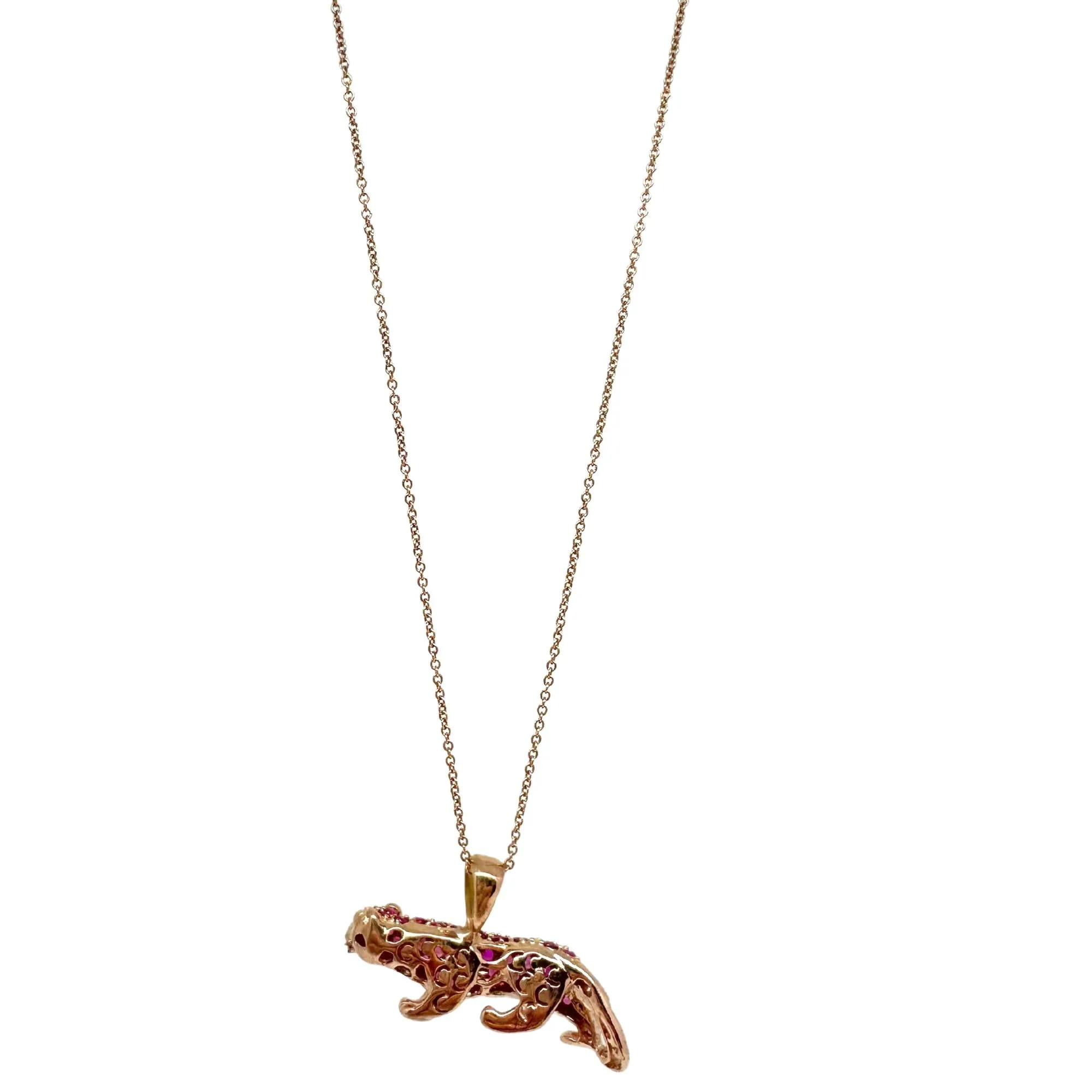 18K Rose Gold Pink Sapphire Pink Panther Pendant Necklace