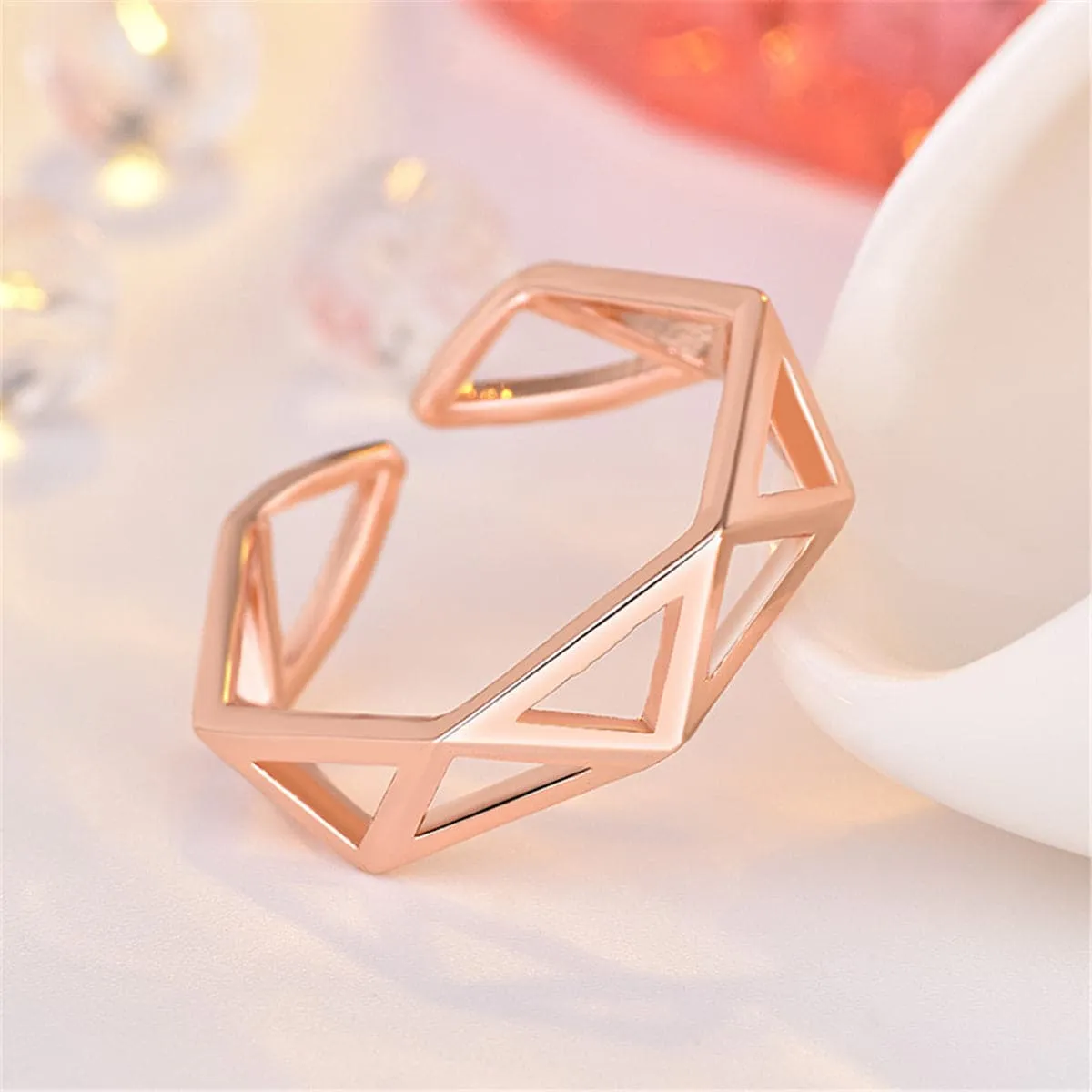 18K Rose Gold-Plated Hollow Triangle Band