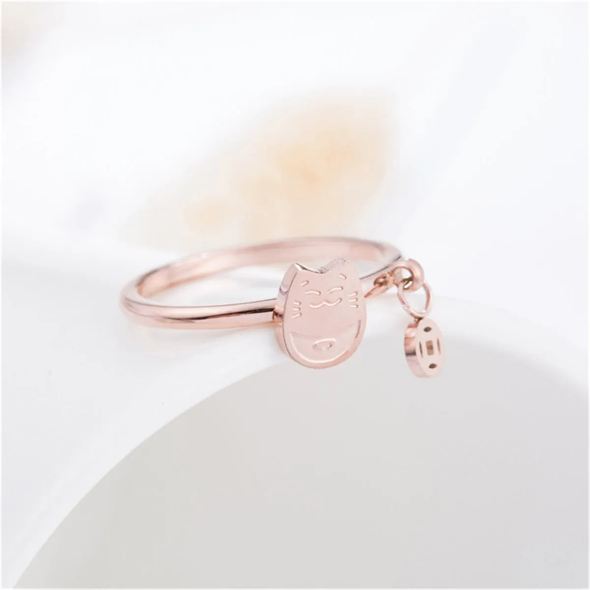18K Rose Gold-Plated Kitty & Coin Ring