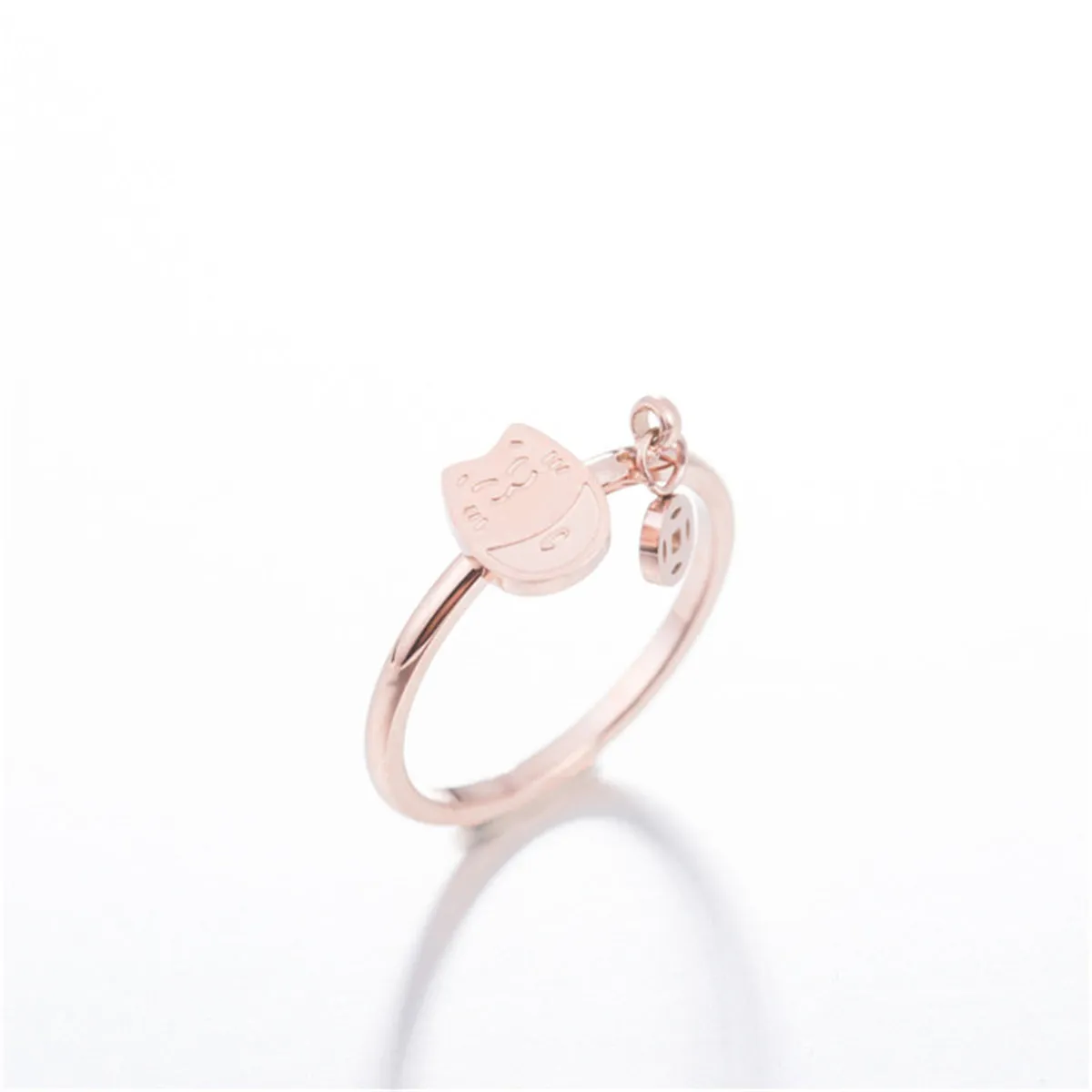 18K Rose Gold-Plated Kitty & Coin Ring