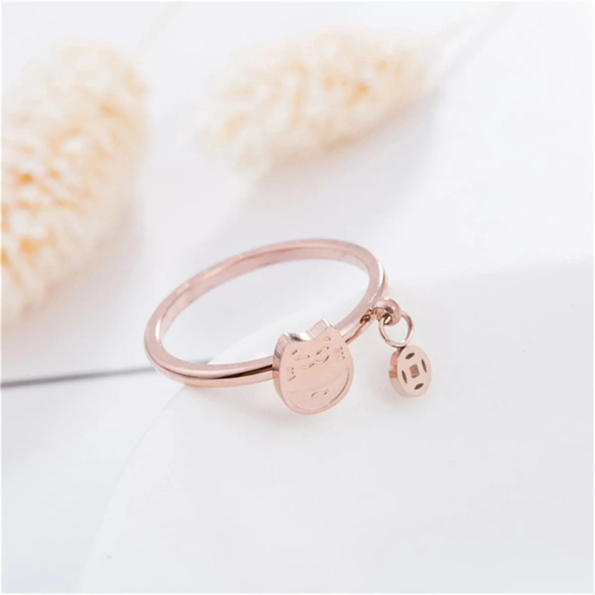 18K Rose Gold-Plated Kitty & Coin Ring