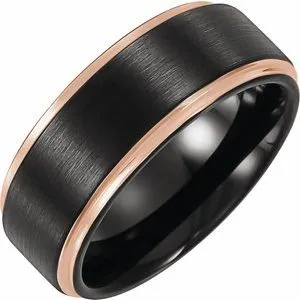 18K Rose Gold PVD and Black PVD Tungsten 6 mm Flat Grooved Band Size 7.5