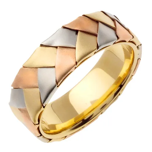 18K Rose or Yellow/Tricolor Gold Hand Braided Ring Band