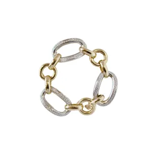 18k Two Tone Round and Diamond Oval Link Bracelet