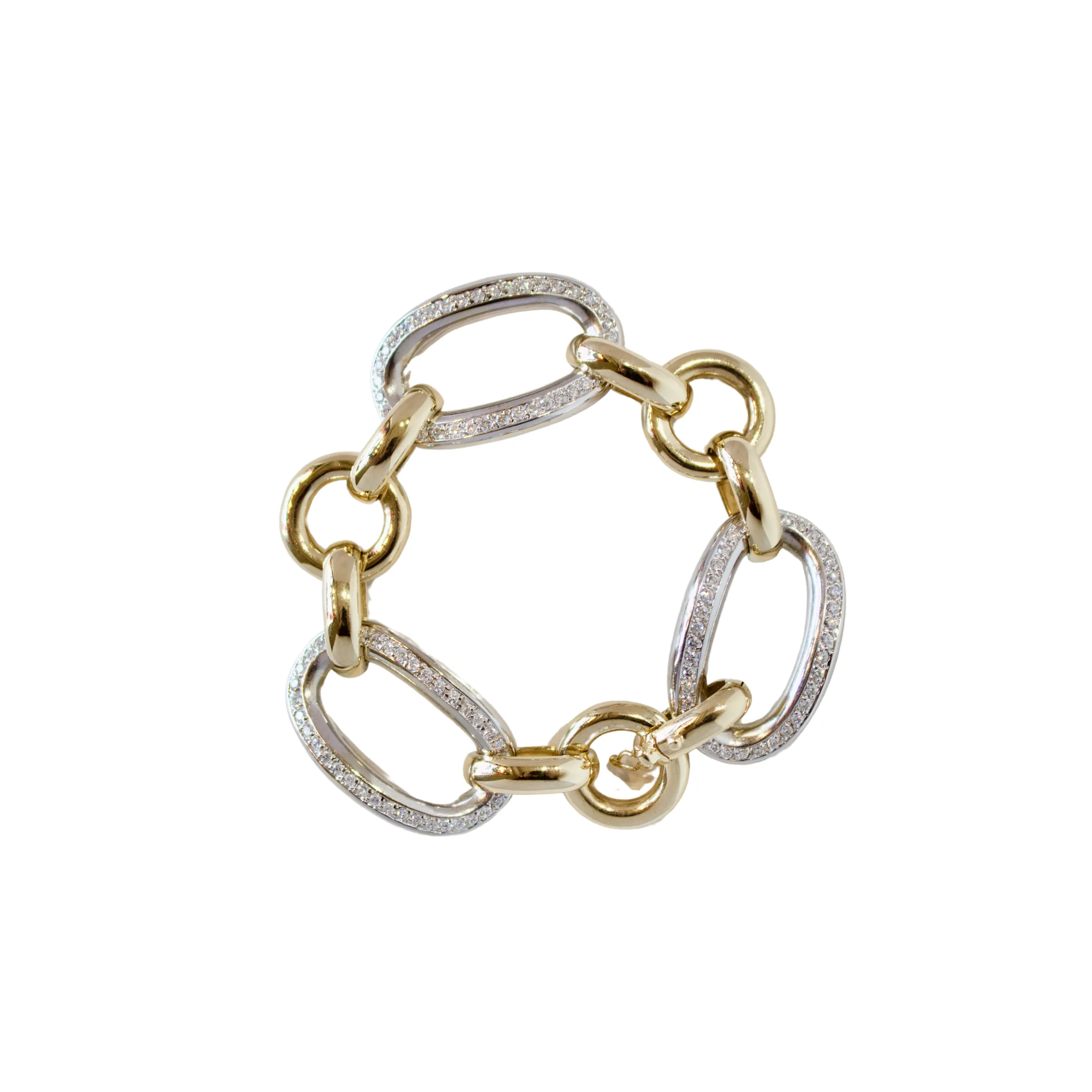 18k Two Tone Round and Diamond Oval Link Bracelet