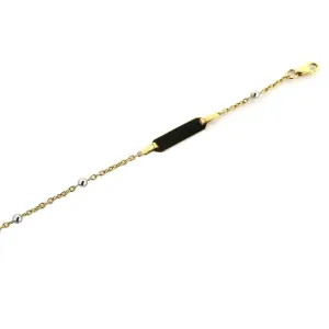 18K White and Yellow Gold ID Bracelet with beads 6 inch
