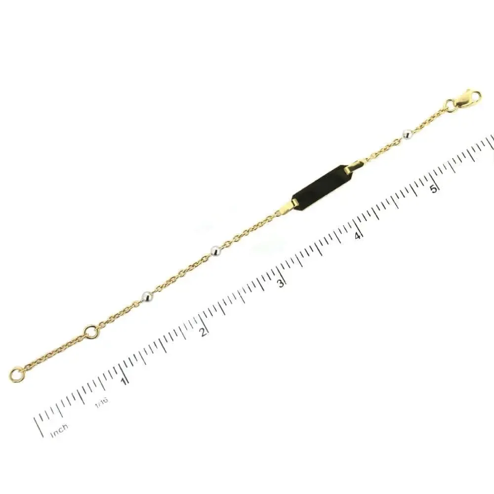 18K White and Yellow Gold ID Bracelet with beads 6 inch