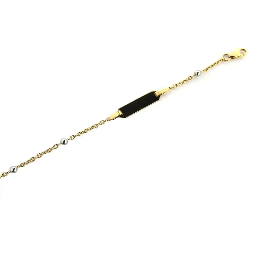 18K White and Yellow Gold ID Bracelet with beads 6 inch