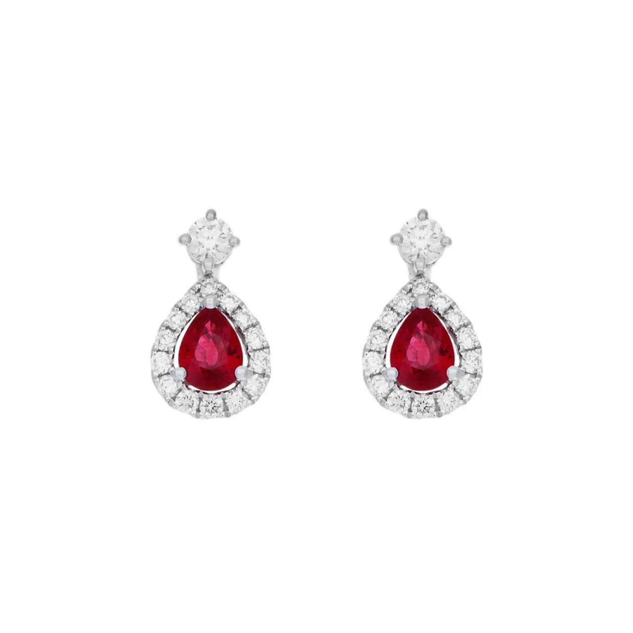 18K White Gold 0.82 Carat Ruby Diamond Drop Earrings