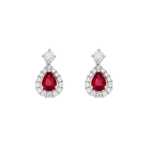 18K White Gold 0.82 Carat Ruby Diamond Drop Earrings