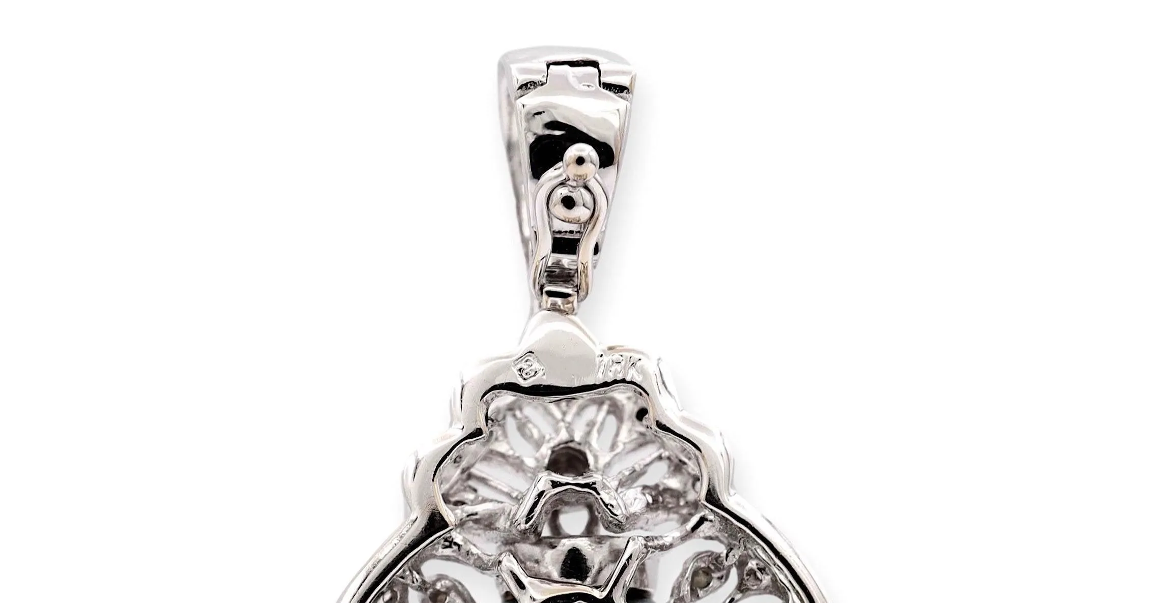 18K White Gold 10mm Tahitian Pearl and Diamond Filigree Pendant