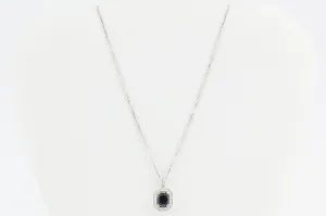 18k White Gold 2 Carat Blue Sapphire & Diamond Necklace