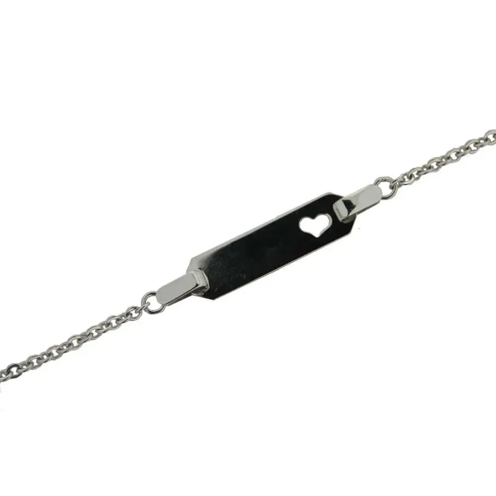 18K White Gold Cut Out Heart ID Bracelet