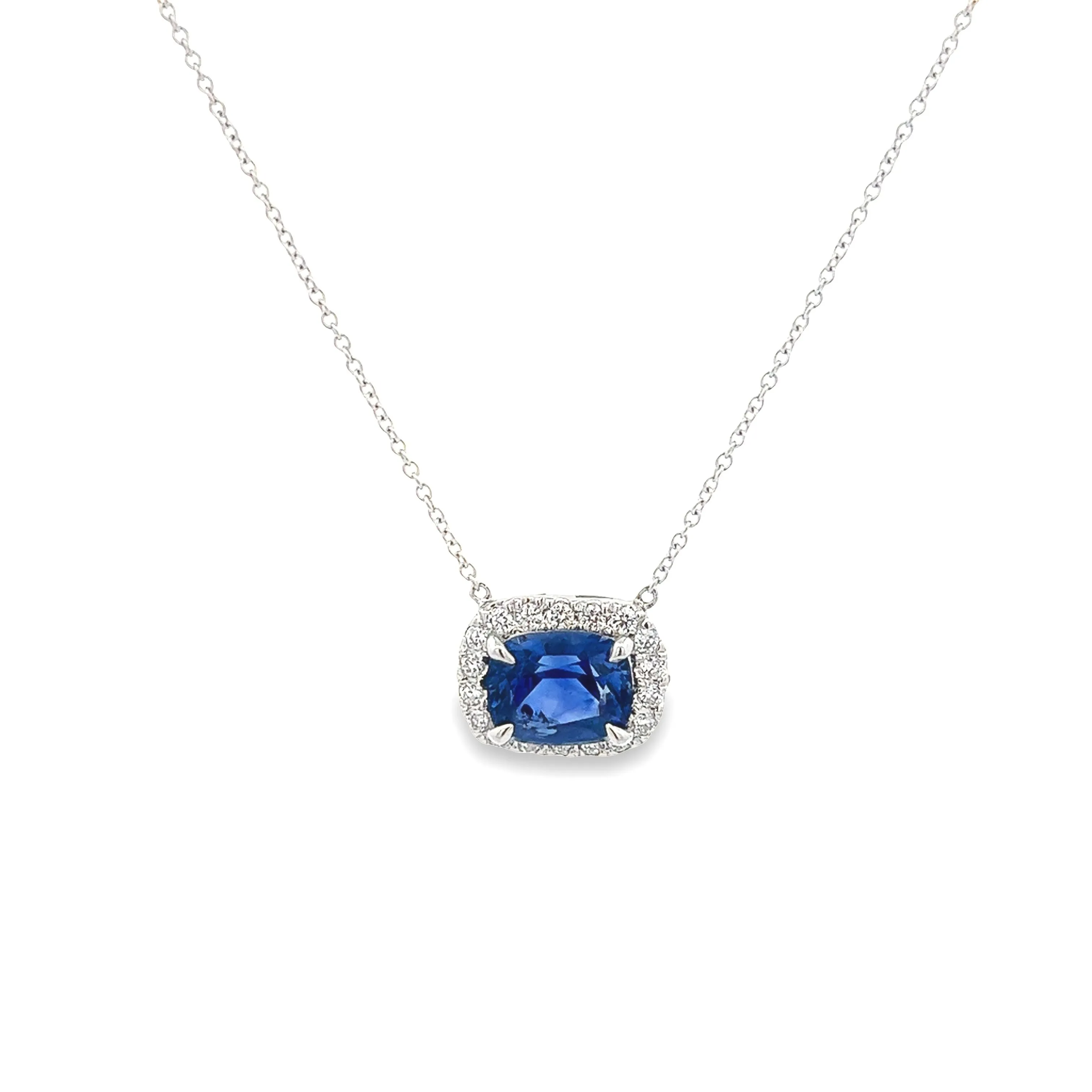 18k White Gold Diamond & Sapphire Necklace