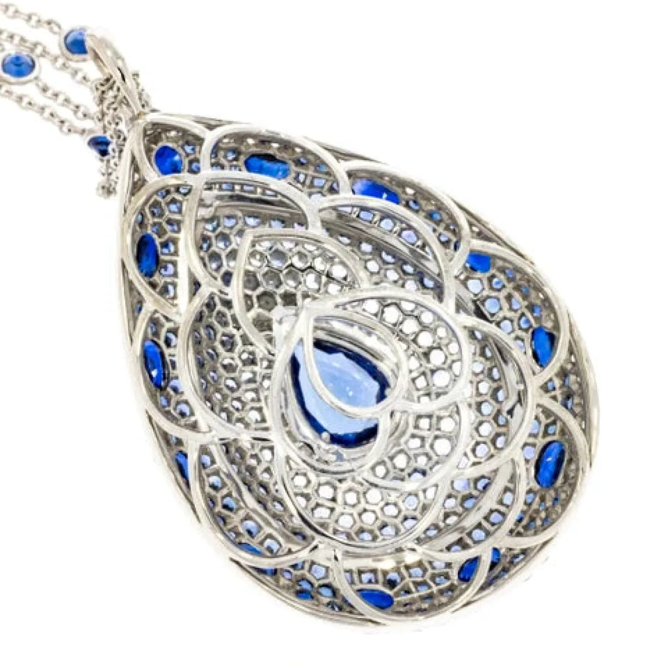 18K White Gold Sapphire & Diamond Leviev Pendant Necklace