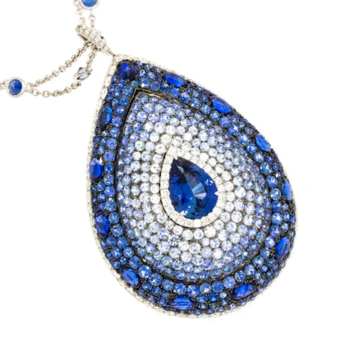 18K White Gold Sapphire & Diamond Leviev Pendant Necklace