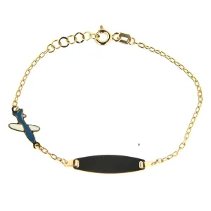 18K Yellow Gold Blue Enamel Airplane Baby ID Bracelet