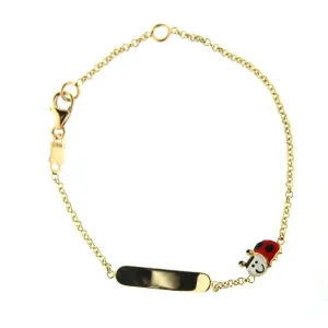18K Yellow Gold Enamel Red and White Lady Bug ID Bracelet